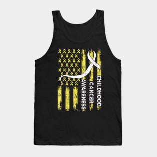 Go Gold - Childhood Cancer Awareness Distressed USA flag Tank Top